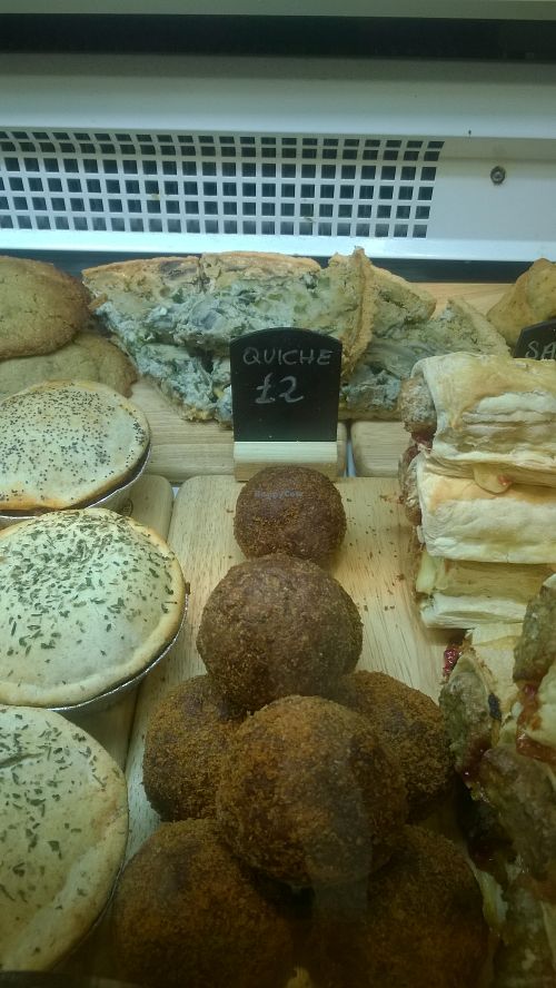 Quiché, sausage rolls, pies and scotch eggs at The Green Guerrilla Deli in Durham