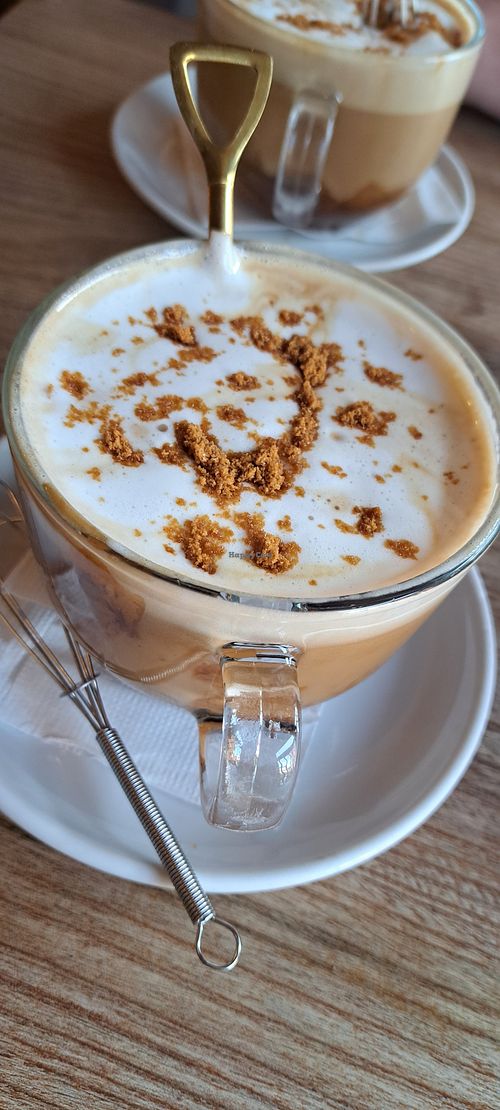 Biscoff latte with soya milk at Brooklyn Cafe in Glasgow