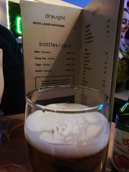 Drinks menu (though they've no Hite) at Bibimbap in Glasgow