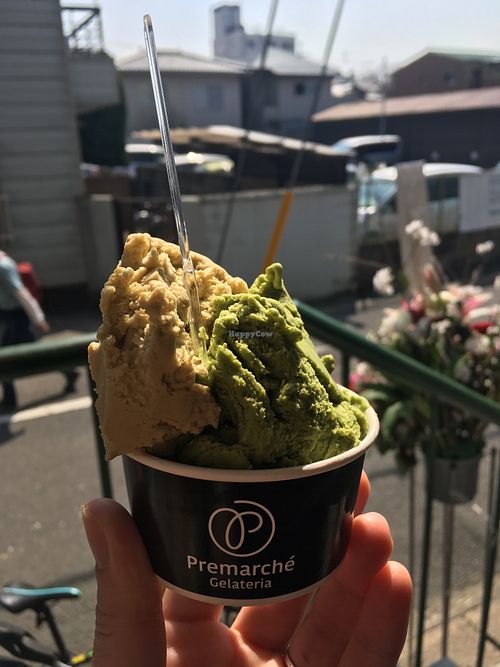 Matcha ume and pistachio. at Premarché Alternative Diner in Kyoto