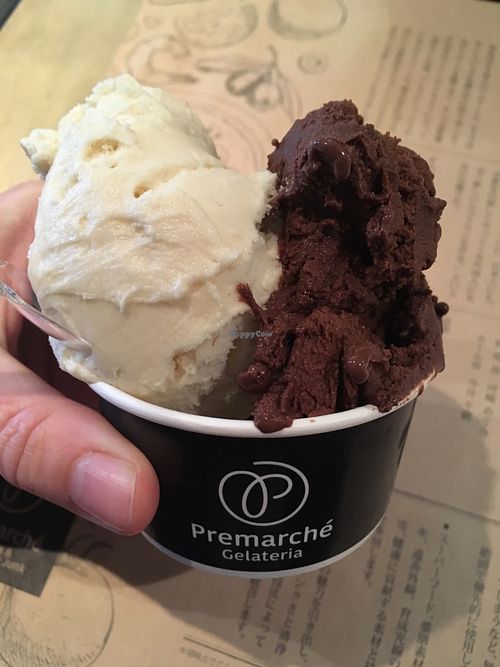 Chocolate with white miso vegan cheese. at Premarché Alternative Diner in Kyoto