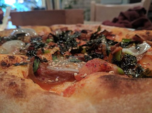 Korean veg pizza at Premarché Alternative Diner in Kyoto