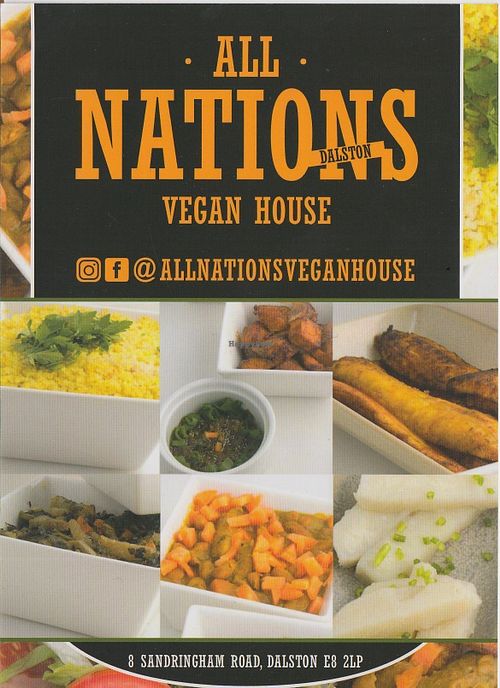 Flyer at All Nations Vegan House in North London