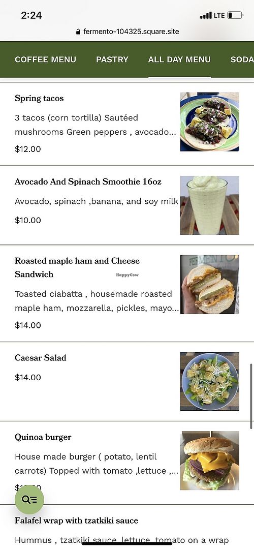 Menu  at Fermento in Long Beach