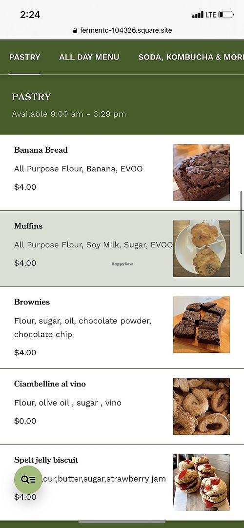 Menu  at Fermento in Long Beach