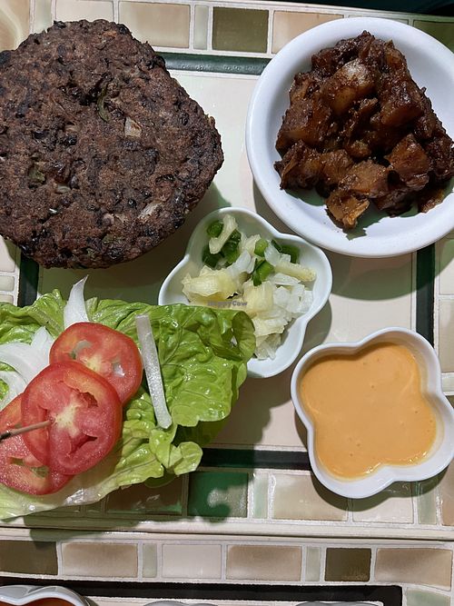 Black bean burger!  at Iguana Juan's in San Pedro