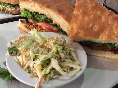 Meatloaf sandwich with coleslaw at Flore in Los Angeles