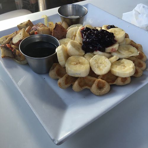 Waffles with side of potatoes at Flore in Los Angeles