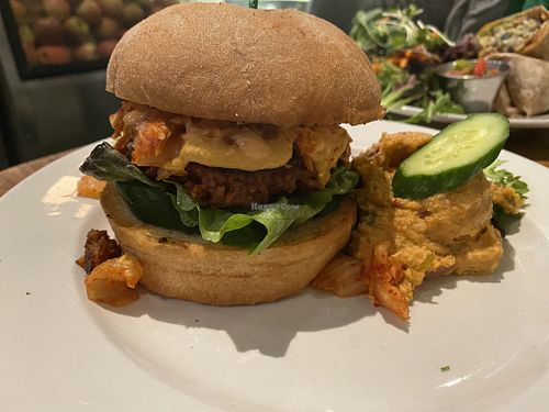 Kimchi burger at Flore in Los Angeles