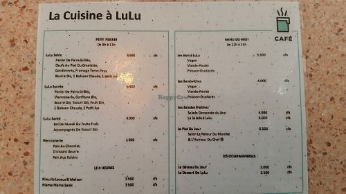 Menu at Lulu Cafe in Dakar