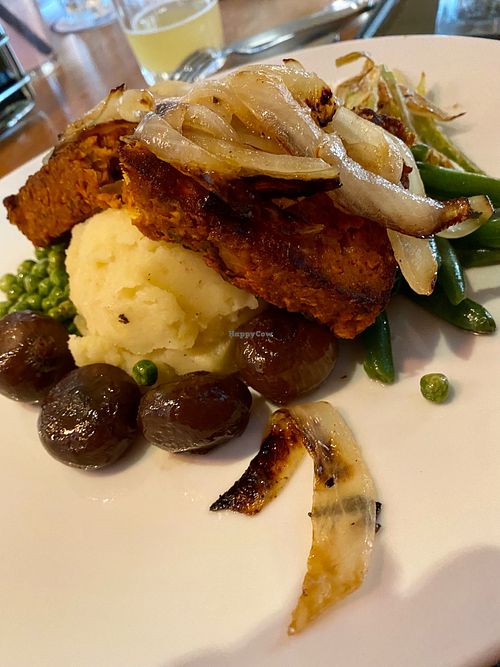 Vegan meatloaf with mashed potatoes  at Clayton's Siesta Grille in Sarasota