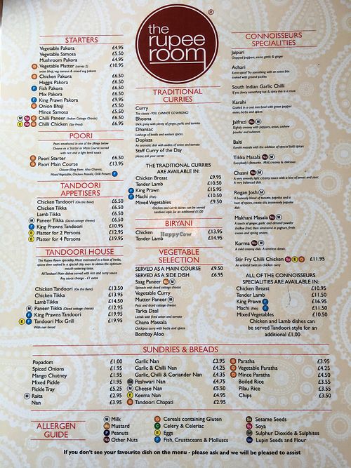 Menu April 2018 at The Rupee Room in Ayr