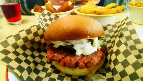 Golden burger at Rudy's Dirty Vegan Diner in North West London