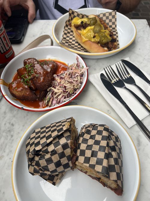 Philly cheesesteak, wings, Rueben   at Rudy's Dirty Vegan Diner in North West London