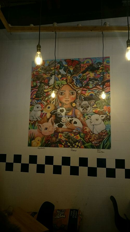 Nice painting inside at Rudy's Dirty Vegan Diner in North West London