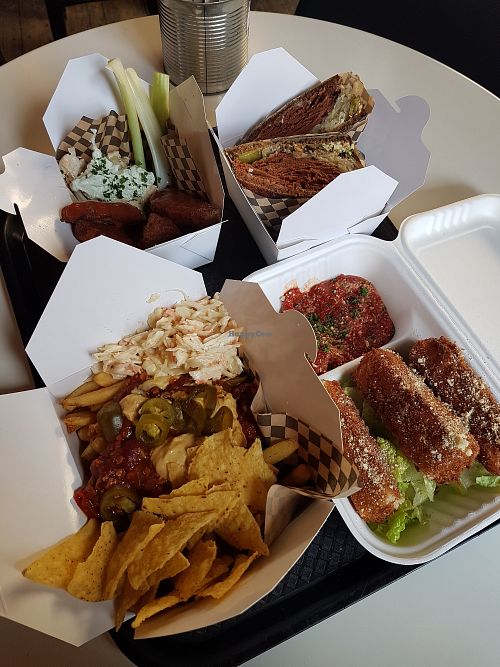Dirty fries, mozza sticks, Reuben, and wings at Rudy's Dirty Vegan Diner in North West London