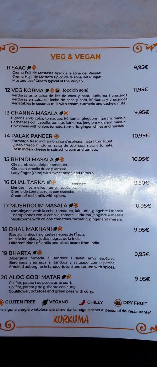 Veganes Angebot at Kurkuma in Calella