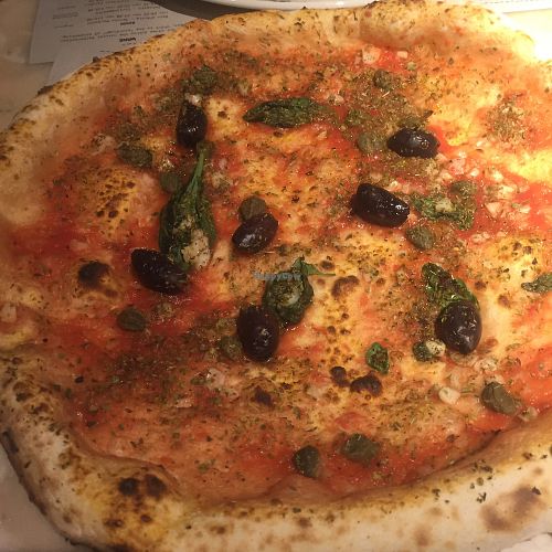 Tomato, garlic, oregano, capers, olives at Franco Manca in Guildford