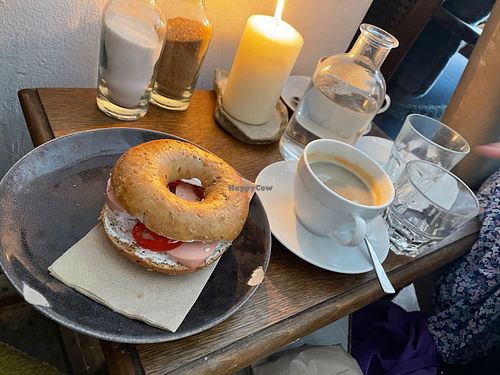 Vegan cream cheese and vegan sausage bagel  at Teilchen & Beschleuniger in Muenster