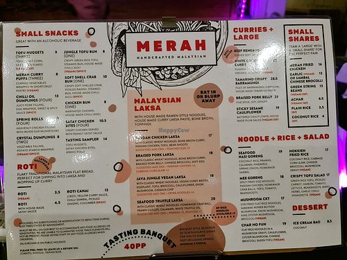 Menu at Merah in Northcote