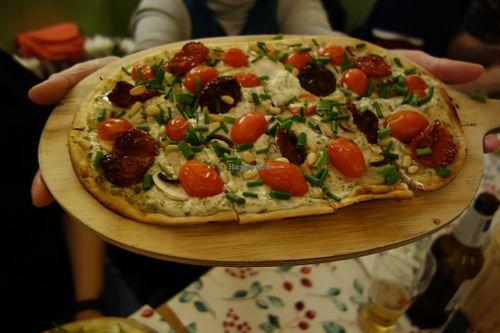G39 Wild Garlic (vegan) (with wild garlic cream, mushrooms, and cherry tomatoes) at Flammerie Alt-Saarbrücken in Saarbrucken