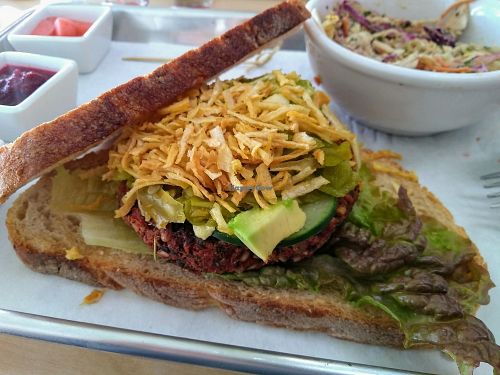 juice burger deluxe at Verde Organic Cafe & Juice in Santa Fe