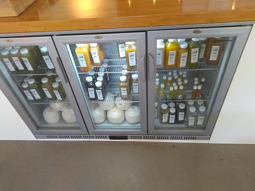 Fridge on counter  at Juice Lab in Amsterdam