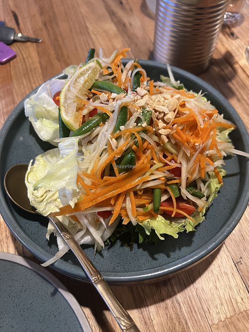Papaya salad MADE vegan. Ask wait staff  at Noi Thai in Fitzroy