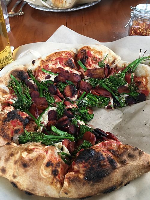 Awesome veggie pizza with vegan cheese at Frontagers in Pacific Beach