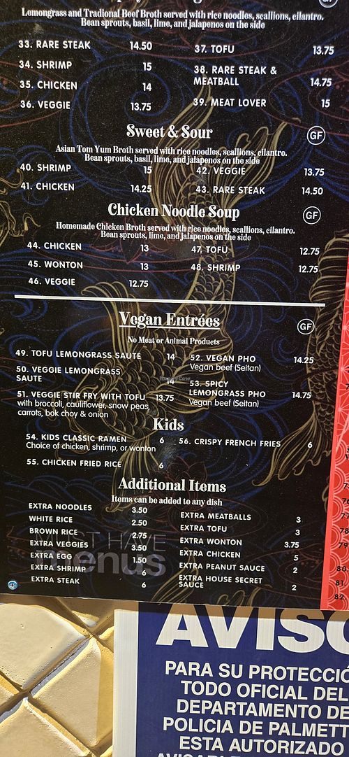 Big menu outside at Demi's Noodle House in Palmetto