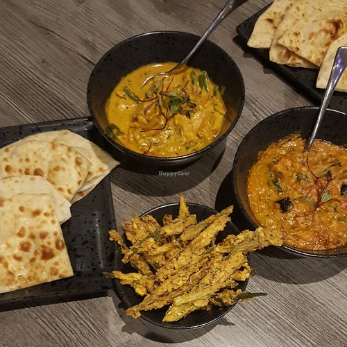 South Indian curry, dhal, okra and naan at Indi-Yang in Torquay