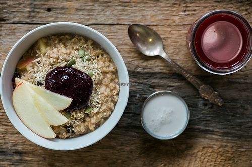 Oatmeal with chia jam at The Green Moustache in North Vancouver