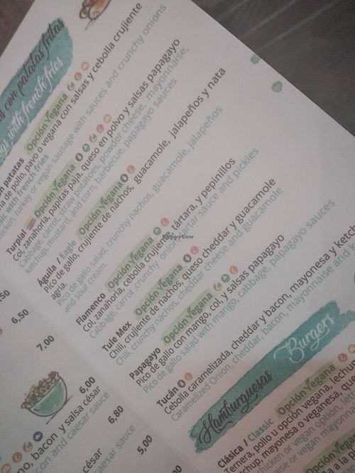 Menu at Papagayo in Torremolinos