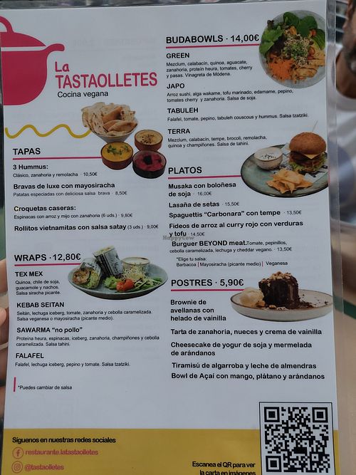 The menu at La Tastaolletes in Valencia
