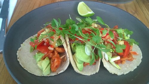 Vegan jackfruit tacos at Dirt Health in Newcastle Upon Tyne