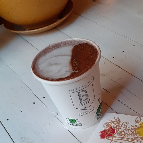 Chichalatte with cacao toping at BEAT Brew Bar in Valencia