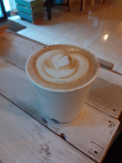 Coffee with hemp milk at BEAT Brew Bar in Valencia