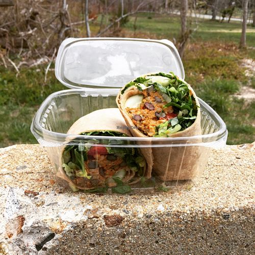 yummy black bean burger wrap!! at 141 Bradford Natural Market in Provincetown