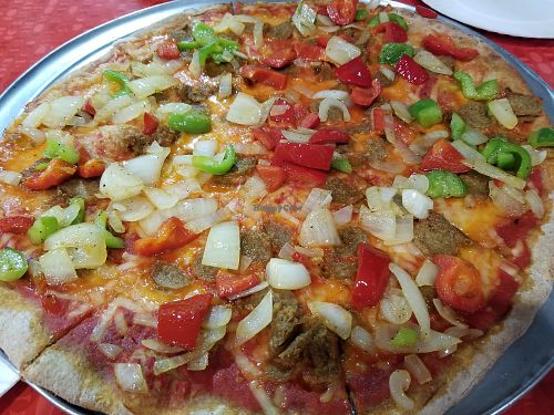 The first option on there... Beyond sausage with peppers and onions at Bario's Pizza in Staten Island