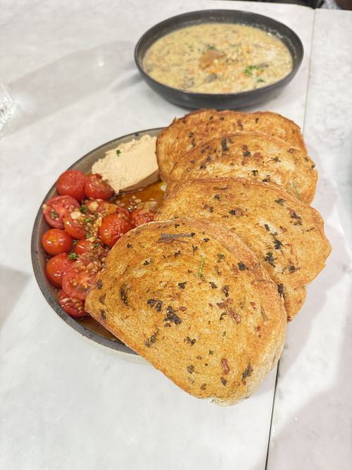 Toasted bread with tomato’s and cashew cheese   at Herbivore - Shin Kong Mitsukoshi in Taipei