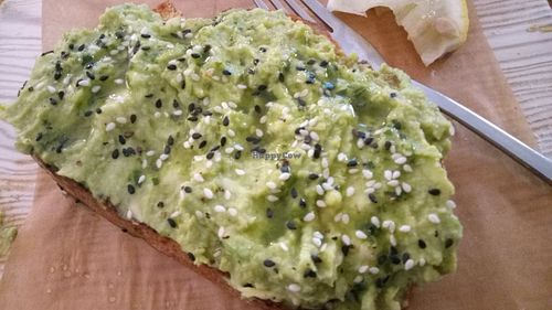 Vegan avocado & pea toast. Very tasty! at Kaffeebar in Berlin