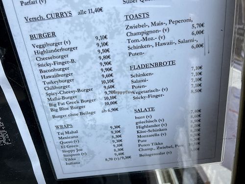 menu  at The Hungry Highlander in Coburg