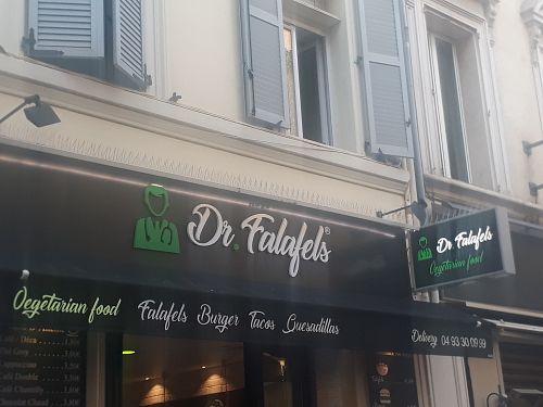 Outside at Dr Falafels in Cannes