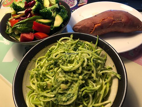 Vegan, oil-free Zucchini Pasta with Avocado-garlic dressing! at The Organic Garden - Chaoyang Village in Yangshuo