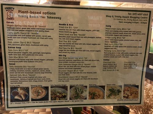 Plant based menu at July 2020  at Trinity Beach Thai in Trinity Beach