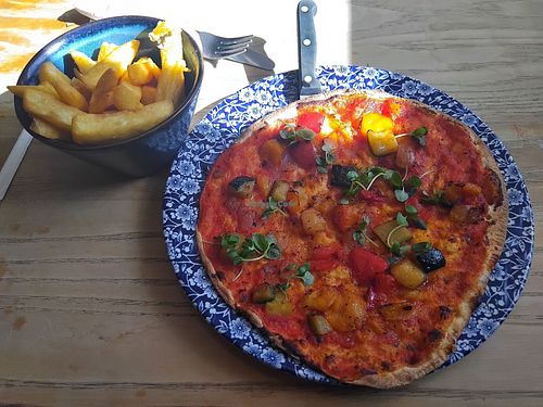 Vegan roasted vegetable pizza and chips 😁 at The Bole Bridge in Tamworth