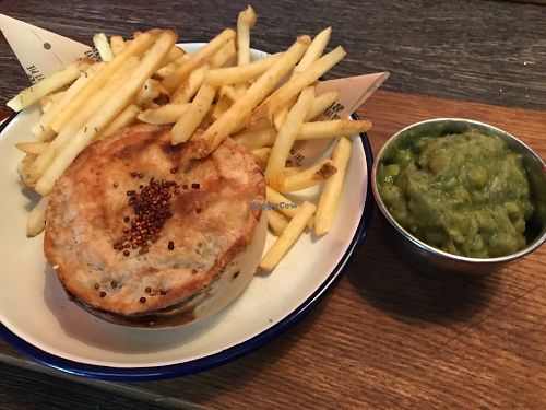 The vegan ‘Kevin’ pie, chips and peas at Pieminister @ Long Row Social in Nottingham