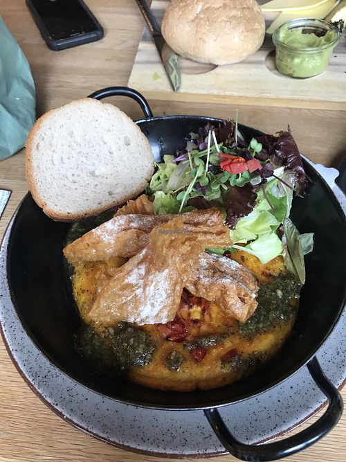 Tofu Omelette with a crispy “bacon" at Vrohstoff in Wurzburg