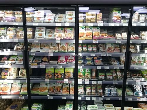 Tofu, seitan, vegan steaks, plant based sausages etc at Biocoop in Wattignies