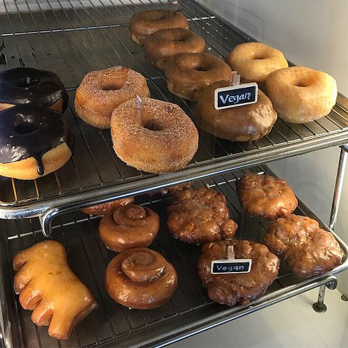 Sunday selection of vegan raised donuts.  at Sweet Retreat Donuts in Long Beach